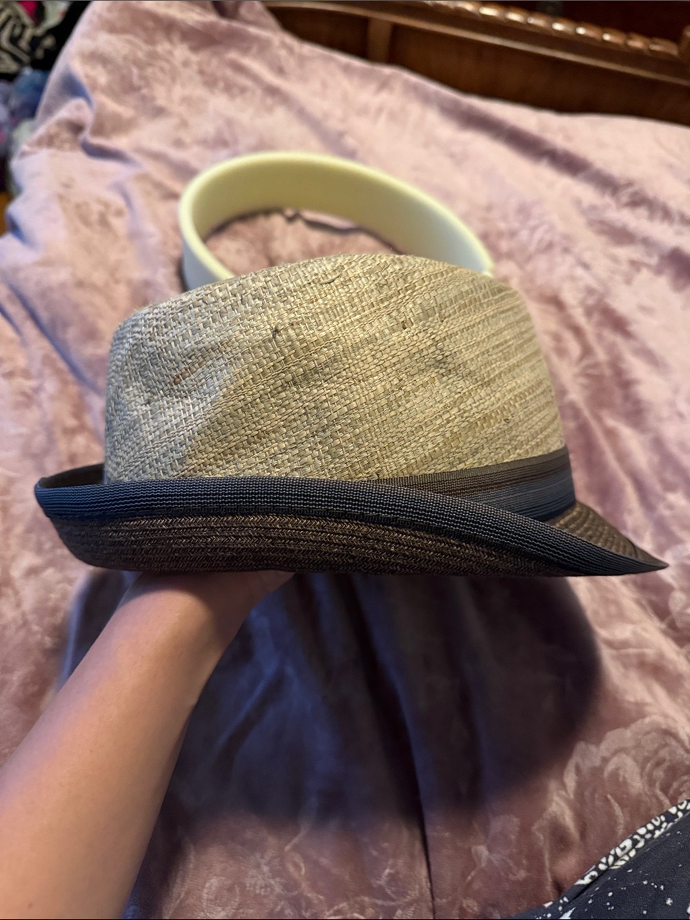 Scala Two-Tone Straw Fedora in Tan and Dark Brown